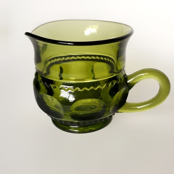 Cream and Sugar Set, Vintage Indiana Glass, Avocado Green 1970s, King's Crown - Picture 6 of 9